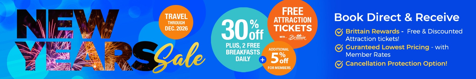 New Year's Sale - Save 30% + Free Breakfasts Daily