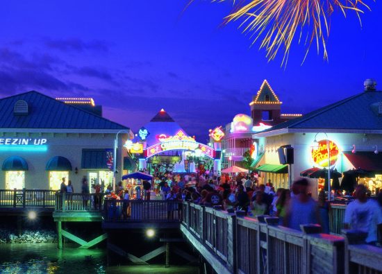 broadway at the beach at night with fireworks